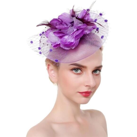Accessories - Women Flower Fascinator Hat Headband Purple